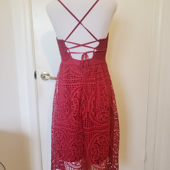 Lulus Real Life Dream Berry Red Lace Midi Dress - Picture 7 of 7